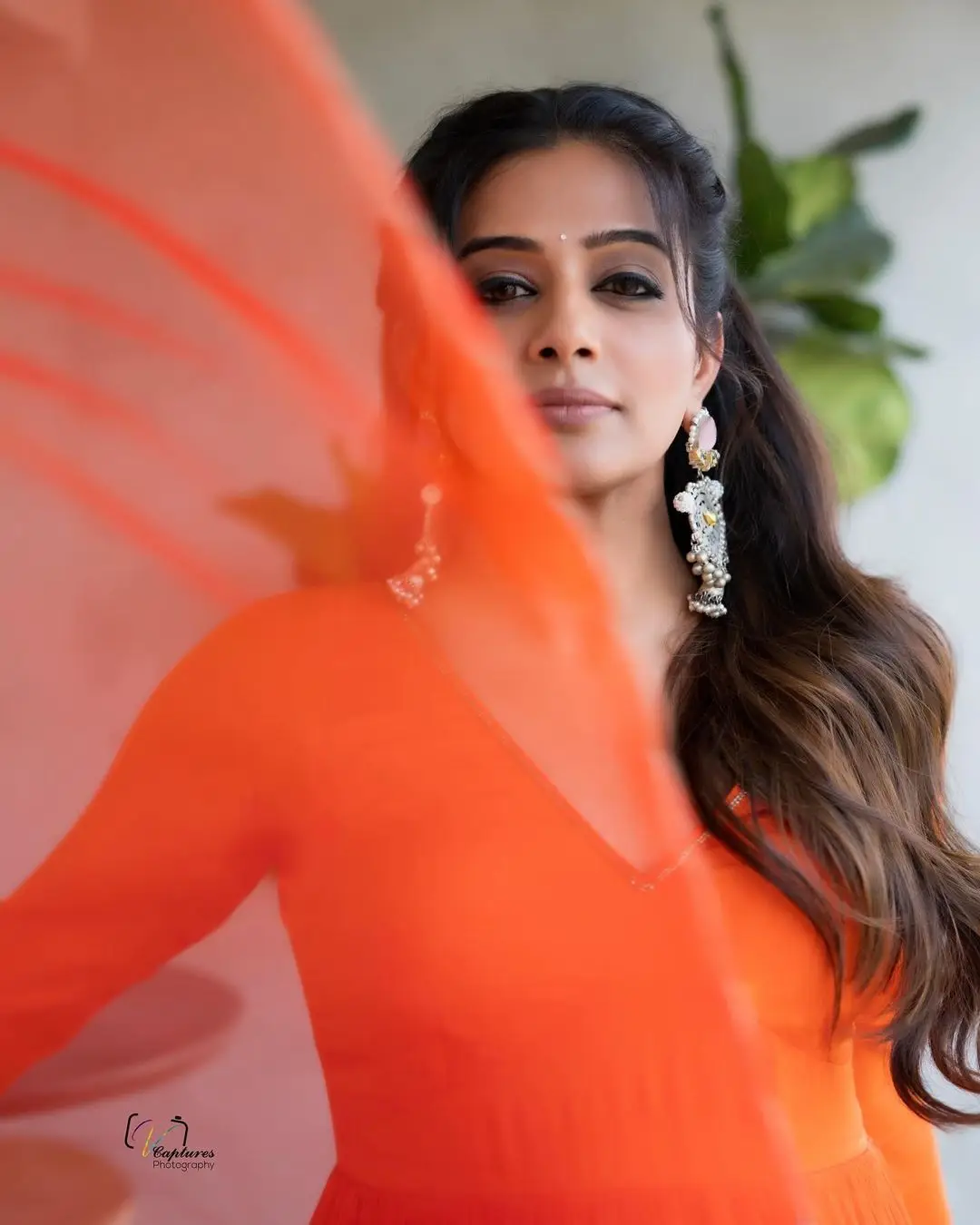 PRIYAMANI IN SOUTH INDIAN TRADITIONAL ORANGE GOWN 2